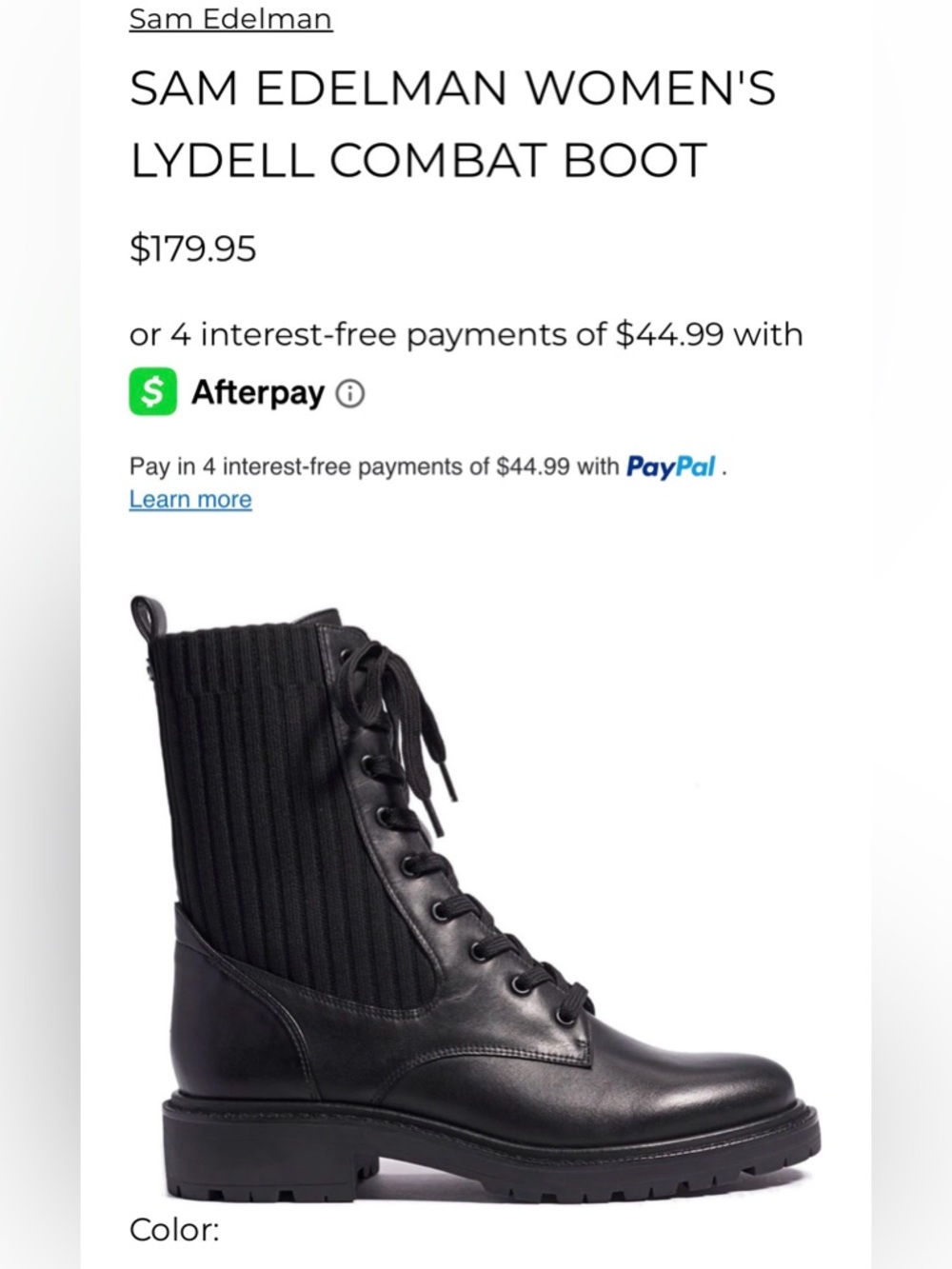 Sam Edelman Black Lace-Up Combat Boots - Picture 2 of 10